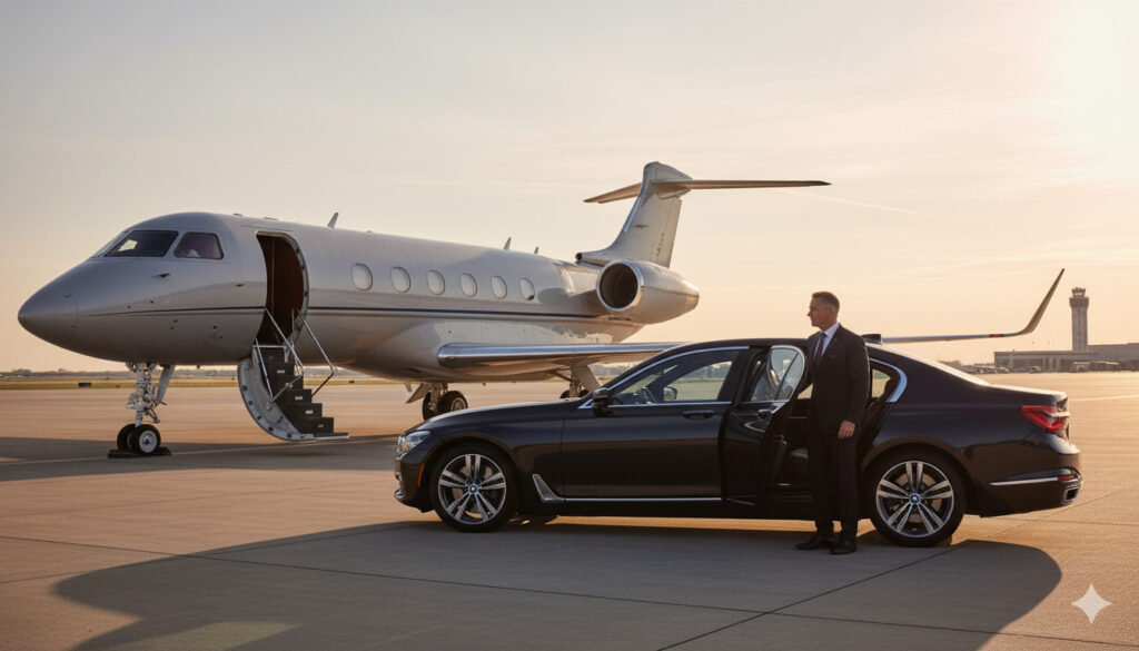 Luxury Mercedes-Benz fleet vehicle prepared for Biggin Hill private aviation pickup