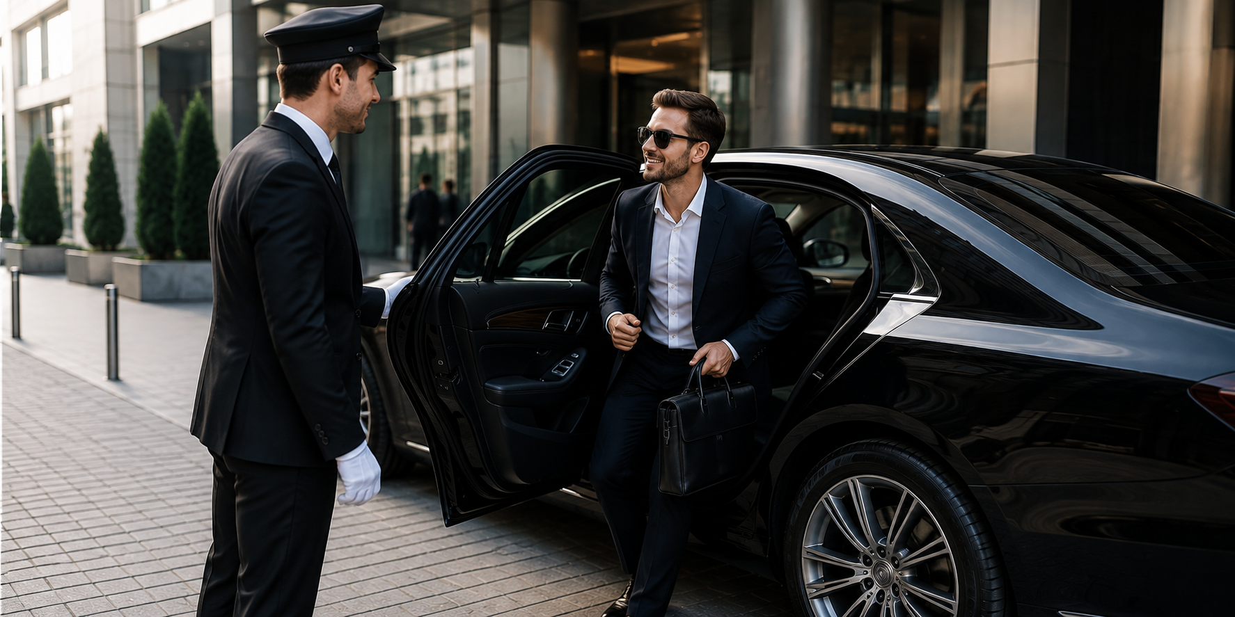 Luxury executive vehicle waiting outside an exclusive London hotel