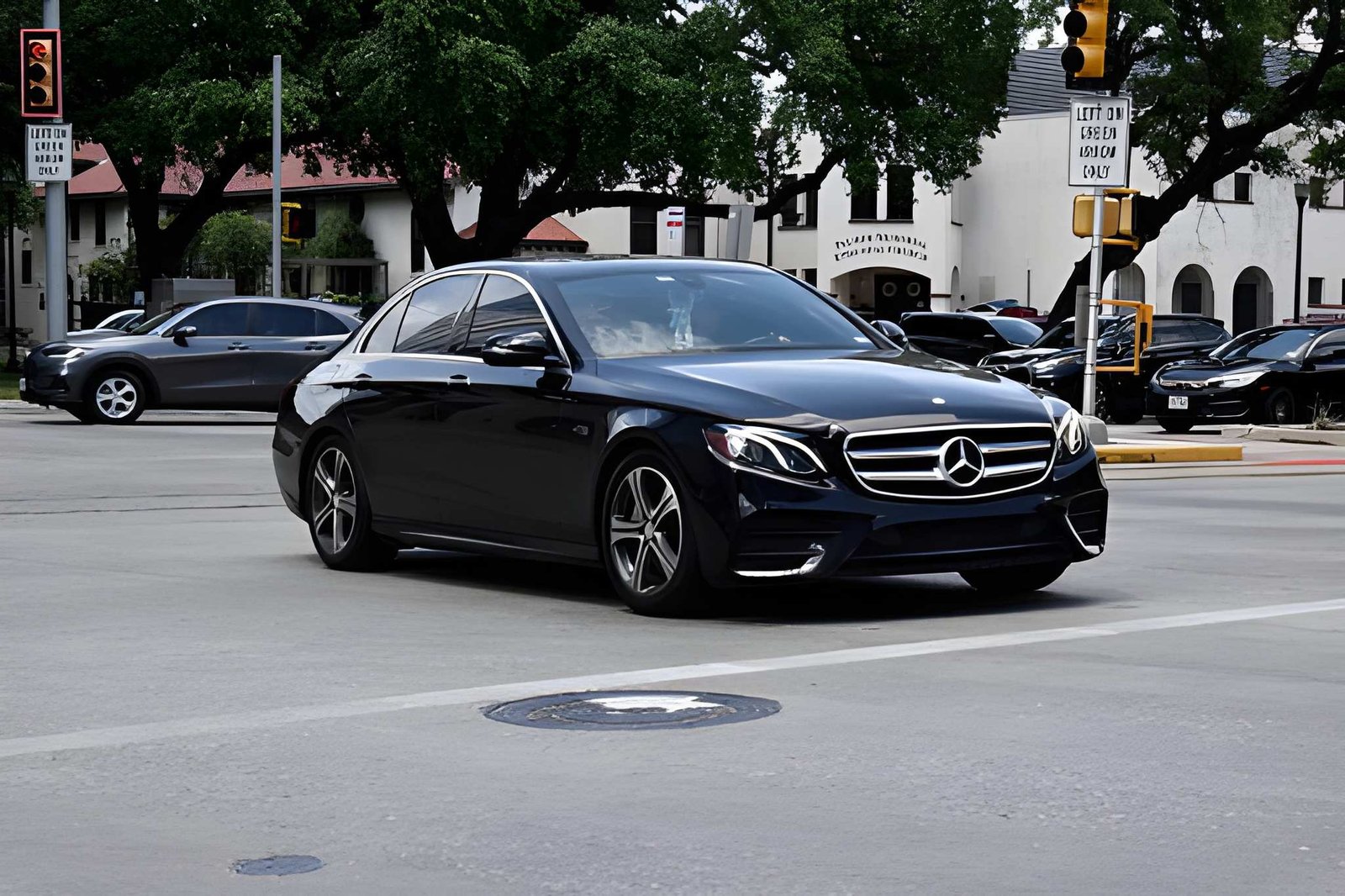 Interior view of a chauffeur-driven Mercedes E-Class in London