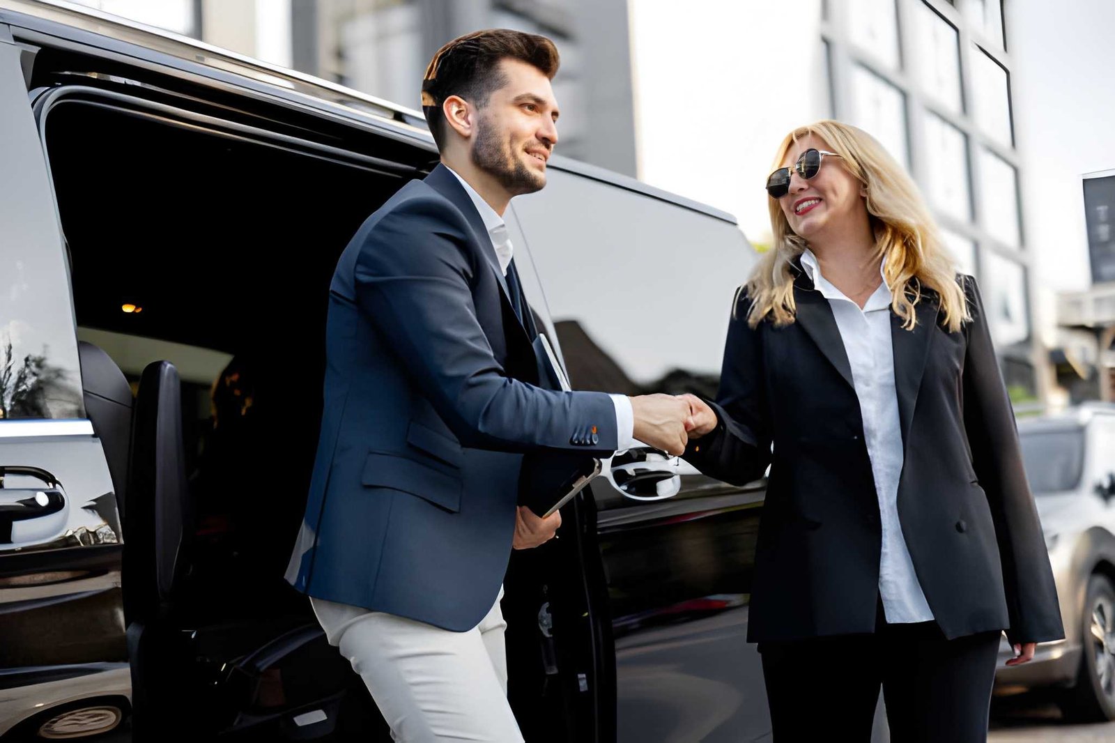 Chauffeur-driven Mercedes V-Class parked in central London