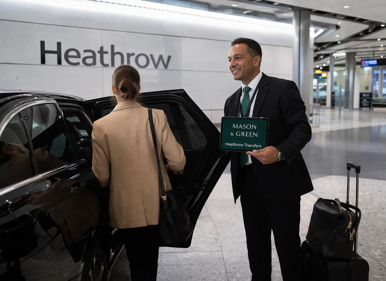 Chauffeur loading luggage into executive car during airport transfer service