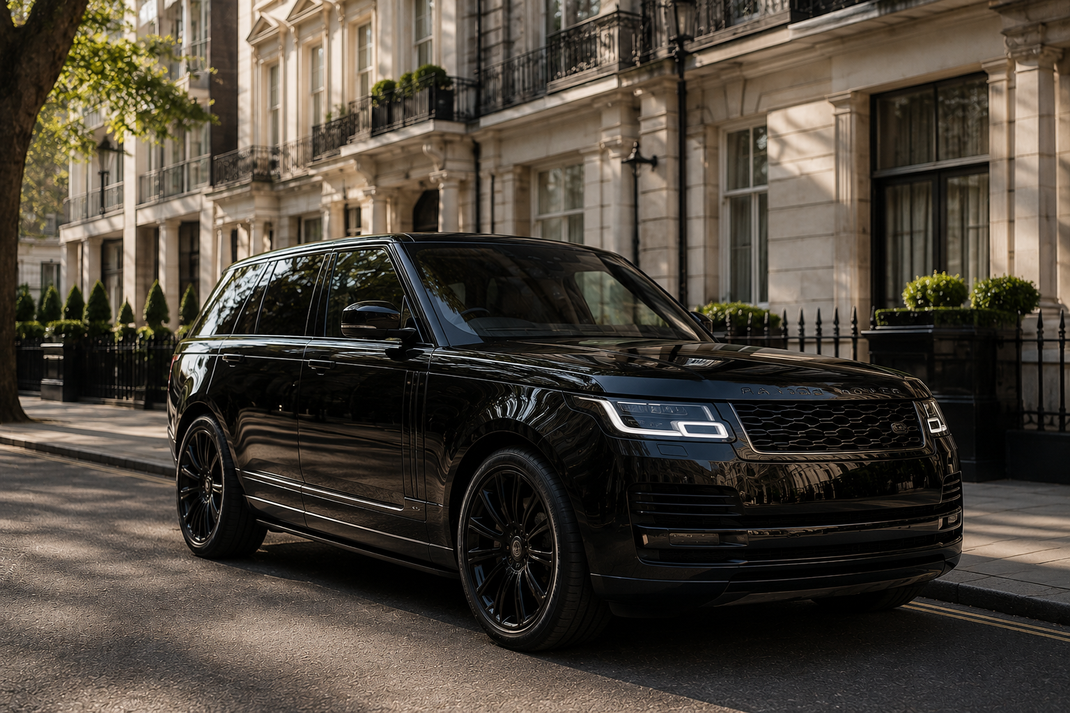 Interior view of a luxurious Range Rover rear cabin showing premium leather seating and climate control